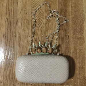 Nude Faux Alligator Skin Clutch/Crossbody Purse